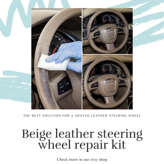 Beige Leather Steering Wheel Repair Kit With Cleaner Light Leather