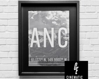 Anchorage Airport Poster | Black and White Alaska Travel Print