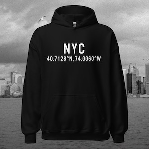 Black Unisex NYC Hoodie, New York City Sweatshirt, Travel City Apparel