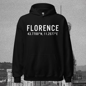 Black Unisex Florence Hoodie, Italy Sweatshirt, Travel City Apparel