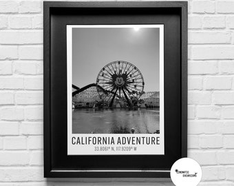 Disney Travel Print | Disneyland Travel Poster | California Adventure | Travel Wall Art | Travel Decor | Black and White Print