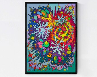 Abstract Winter Art, Colourful Winter Printable Wall Art, Snowflake Poster Print, Winter Diamond Painting, Downloadable Winter Wall Art