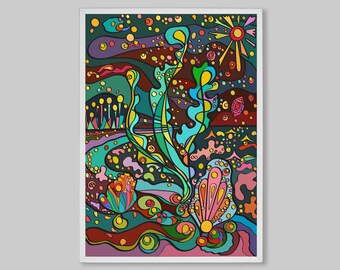 Night Ocean Art, Ocean Landscape Print, Colourful Beach Wall Decor, Colourful Beach Art, Bright Ocean Waves, Sea Print Downloadable Artwork