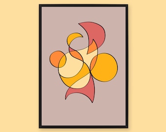 Purple Orange Abstract Art, Pink Line Drawing Beige Downloadable Print Abstract Art Minimal Decor, Abstract Black Line Printable Artwork