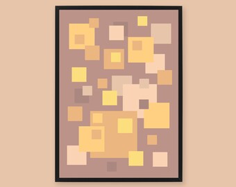 Terracotta & Brown Geometric Wall Art, Beige Downloadable Art, Neutral Apricot Tone Squares, Pastel Geometric Earth Tones Abstract Poster