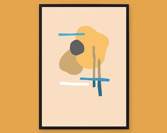 Earth Tone Wall Art with Blue Abstract Stripes Digital Print, Aesthetic Earthy Mid Century Wall Art, Burnt Orange Print Instant Download