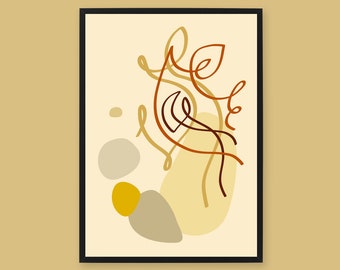 Shape Line Drawing Beige Downloadable Print Abstract Art Minimal Decor, Aesthetic Minimalistic Abstract Poster, Cream & Neutral Wall Art