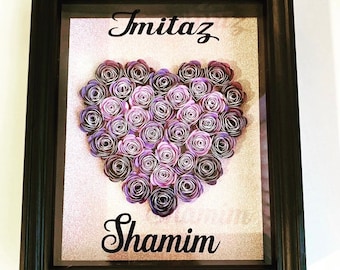 Paper Flowers Box Frame, Name Shadow Box With Paper Flowers, Mothers Day Gift Ideas, Gifts for Her, Anniversary Gift,Home Decor, Unique Gift