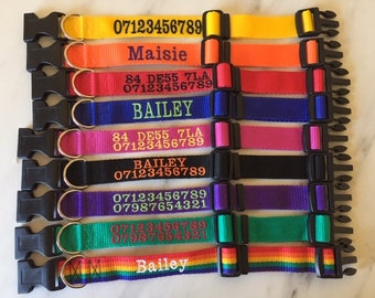 Medium Personalised  Embroidered dog collar 39-52cm, 9 colours of 25mm wide webbing, embroidered with name, number, or NAME and number