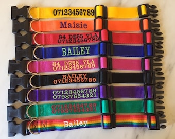 Large Personalised  Embroidered dog collar 50-63cm, 9 colours of 25mm wide webbing, embroidered with name, number, or NAME and number