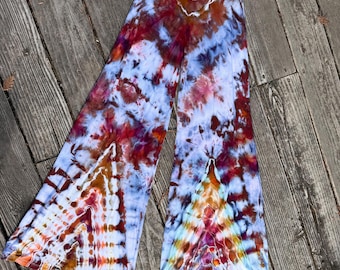 Pantalon palazzo Perséphone, pantalon large teint à la glace et noué à la main