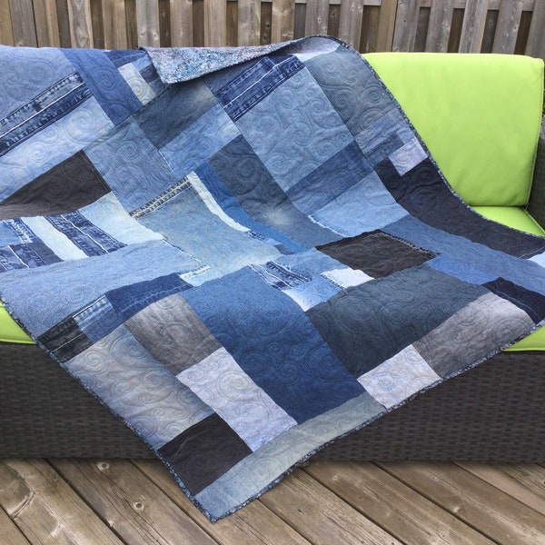 Unique Swirl Stitched Denim Quilt