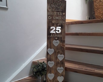 The wedding present! Wedding wood decoration silver wedding this is made for a silver wedding. Height 92 cm Width 35 cm Depth 20 cm