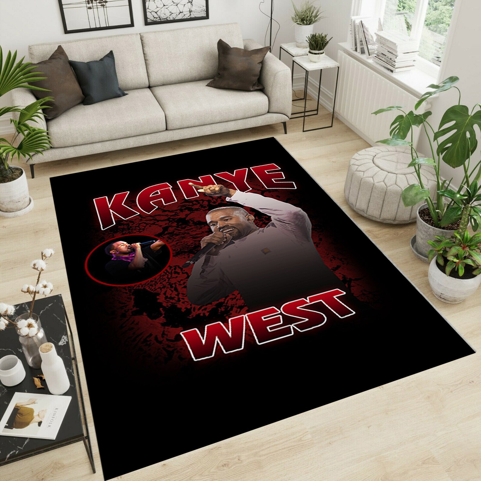 Kanye West Retro Area Rug Kanye West Hypebeast Rapper Etsy
