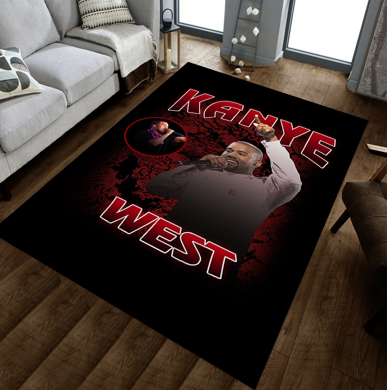 Kanye West Retro Area Rug Kanye West Hypebeast Rapper Etsy