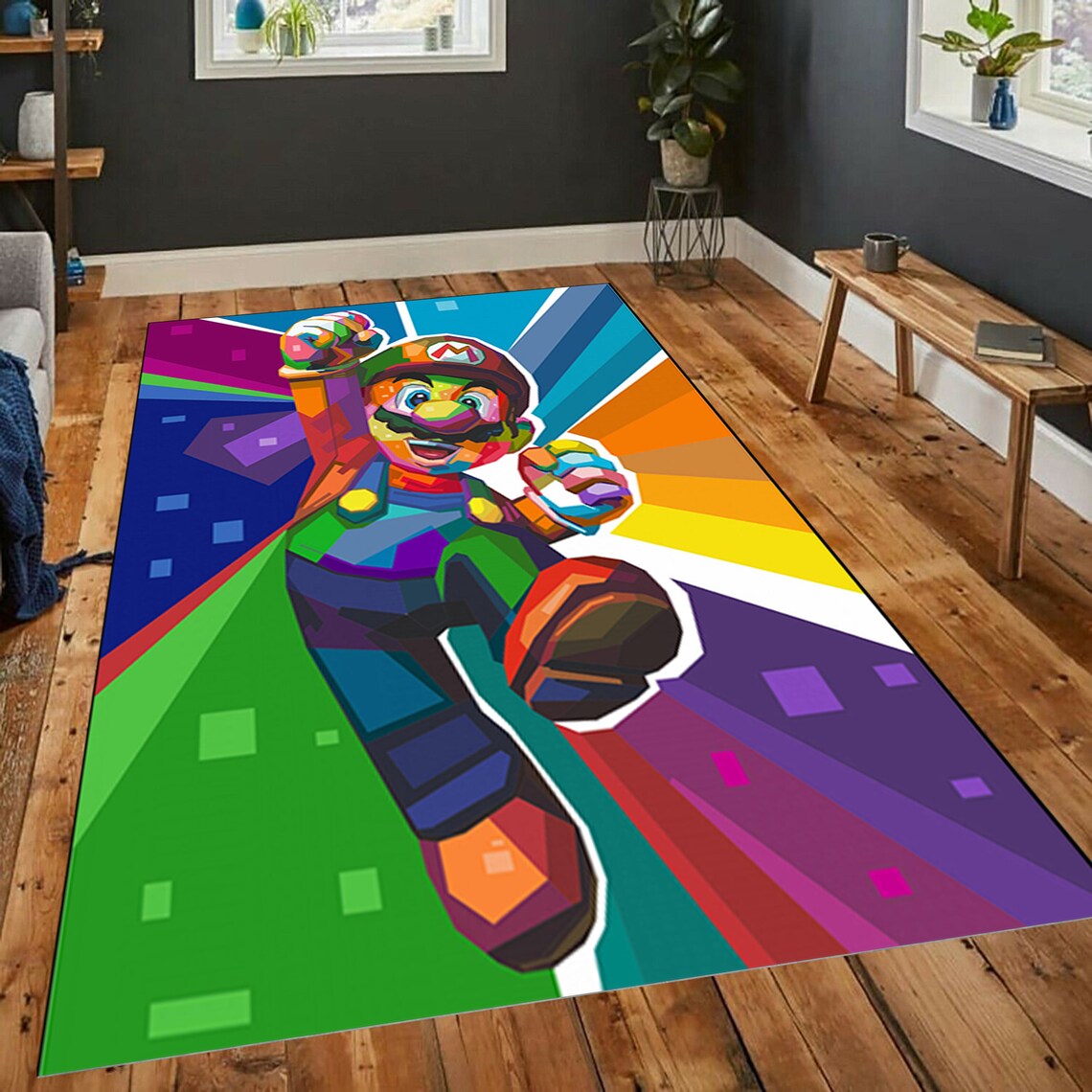 Super Mario Area Rug Mario Bros Color Art Rug Retro Arcade Etsy