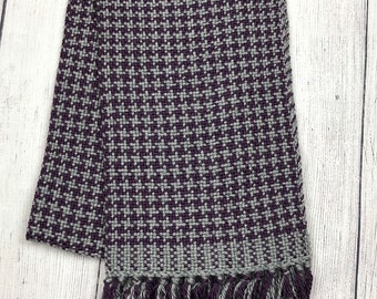 Handmade Gray and Purple (Plum) Houndstooth Scarf: Handwoven Winter Scarves