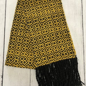 Handwoven Yellow and Black Scarf with a Two-Sided Design: Handcrafted Winter Scarves