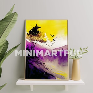 Nonbinary Watercolor Art Print, Nonbinary Pride Flag Art Poster For Home Decor, Non Binary Watercolour Painting Gift