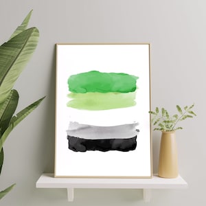Aromantic Pride Flag Art Pint, Aromantic Abstract Modern Poster, Watercolor Aromantic Aro Flag Printable Gift