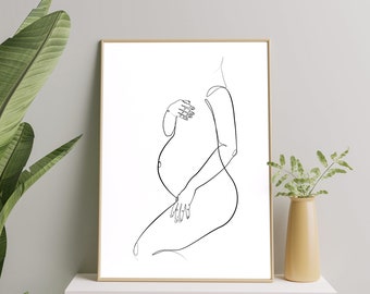 Pregnant Woman Line Art, Pregnancy Print Gift, Pregnancy Printable art, New Baby, Baby Shower Gifts, Mothers Day Gift