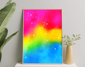 Pansexual Galaxy Art Print, Pansexual Pride Flag Wall Art Poster, Subtle Pansexual Painting