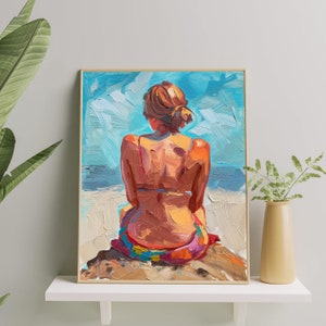 Impressionist Woman At the Beach Art Print | Peaceful Meditation Art Poster | Alla Prima Beach Oil Painting Artwork for Home & Office