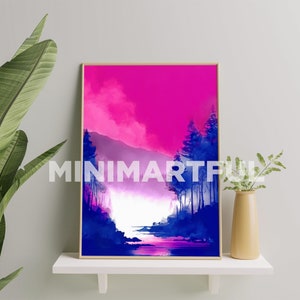 Bisexual Watercolor Art Print, Bisexual Flag Landscape Poster For Home Decor, Bisexual Flag Painting, Bisexual Pride Gift, Bisexuality Print
