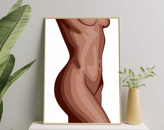 Impresión de arte corporal femenino, cartel de arte de mujer con curvas, impresión positiva para el cuerpo, regalo colorido de impresión de arte corporal femenino
