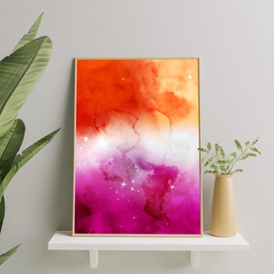 Lesbische kunst print, lesbische Galaxy Space wall art poster, subtiele lesbische schilderij, lesbische trots cadeau, lesbische vlag print