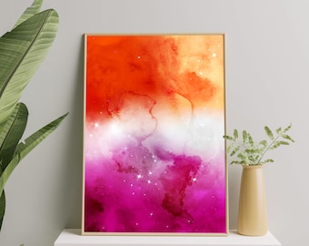 Lesbian Art Print, Lesbian Galaxy Space Wall Art Poster, Subtle Lesbian Painting, Lesbian Pride Gift, Lesbian Flag Print
