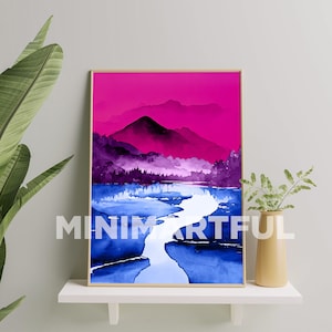 Bisexual Art Print, Bisexual Flag Landscape Art Poster For Home Decor, Bisexual Flag Painting, Bisexual Pride Gift, Bisexuality Print