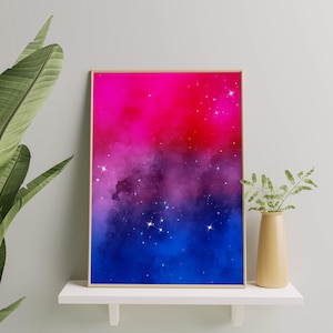 Bisexuelle Galaxie Kunstdruck, Bisexualität Pride Flagge Wandkunst Poster, Subtile Bisexuelle Malerei