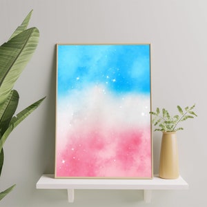 Trans Galaxy Art Print, Transgender Pride Flag Wall Art Poster, Subtle Transgender Painting