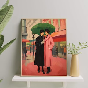 Elegant Sapphic Women Art Print | Vintage Lesbian Love Fine Art Poster | Vibrant Classic Lesbian Love Pride Wall Art for Home & Office