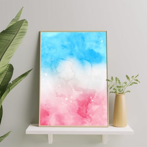 Trans Art Print, Transgender Galaxy Space Wall Art Poster, Subtle Trans Painting, Trans Pride Gift, Transsexual Print