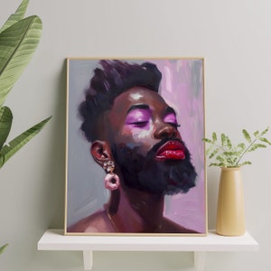 Black Queer Portrait Art Print | Bold Genderfluid Nonbinary Painting | Queer Body Positivity Artwork for Home & Office | Trans Pride Poster