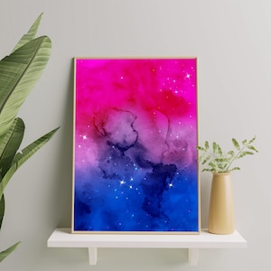 Bisexual Art Print, Bisexual Galaxy Space Wall Art Poster, Subtle Bisexual Painting, Bisexual Bi Pride Gift, Bisexuality Print