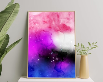 Gender fluid Art Print, Gender fluid Galaxy Space Wall Art Poster, Subtle Gender fluid Painting, Gender fluid Pride Gift, Genderfluid Print