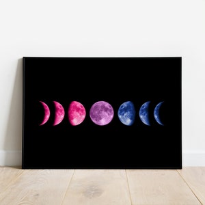 Impressão artística da fase da lua bissexual, cartaz de arte de parede da bandeira do orgulho da bissexualidade, bruxa bissexual, presente do orgulho bissexual