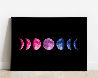 Bisexual Moon Phase Art Print, Bisexuality Pride Flag Wall Art Poster, Bisexual Witch, Bisexual Pride Gift