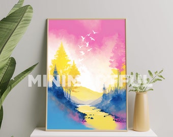 Pansexual Watercolor Art Print, Pansexual Pride Painting, Pansexuality Art Poster For Home Decor, Pansexual Flag Painting Art Print