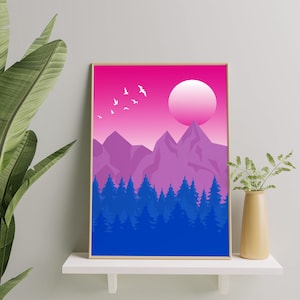 Bisexual Landscape Art Print, Bisexuality Minimal Poster Wall Art For Home Decor, Artistic Bisexual Bi Pride Printable Gift