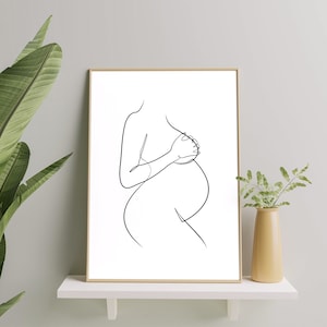 Kobieta w ciąży Line Art, Prezent z nadrukiem ciążowym, Sztuka do druku ciążowego, Nowe dziecko, Prezenty na baby shower, Prezent na dzień matki