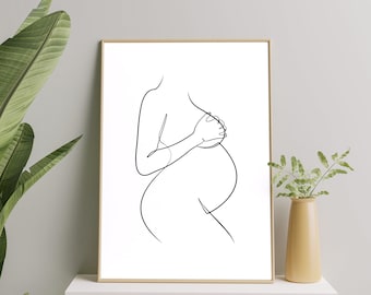 Pregnant Woman Line Art, Pregnancy Print Gift, Pregnancy Printable art, New Baby, Baby Shower Gifts, Mothers Day Gift