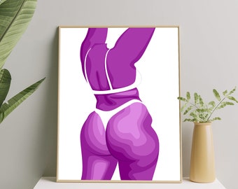 Woman Curvy Body Art Print, Curvy Woman Poster, Body Positive Print, Colorful Female Body Art Print Gift