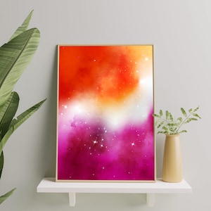Lesbian Galaxy Art Print, Lesbian Pride Flag Wall Art Poster, Subtle Lesbian Painting