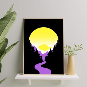 Non Binary Sunset Art Print, Non Binary Poster Wall Art For Home Decor, Artistic Non Binary Pride Printable Gift