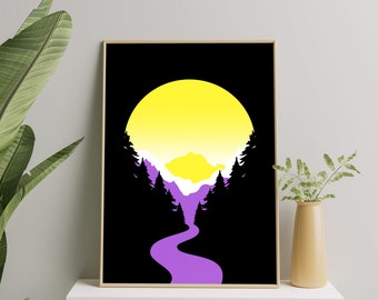 Stampa d'arte del tramonto non binaria, arte della parete del poster non binario per l'arredamento della casa, regalo stampabile dell'orgoglio non binario artistico