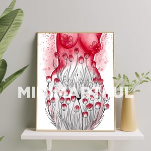 Female Body Positivity Art Print, Floral Female Figure Art Poster, Body Positive Wall Decor Print